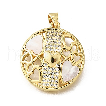 Brass Micro Pave Cubic Zirconia Shell Pendants KK-D328-16G-1