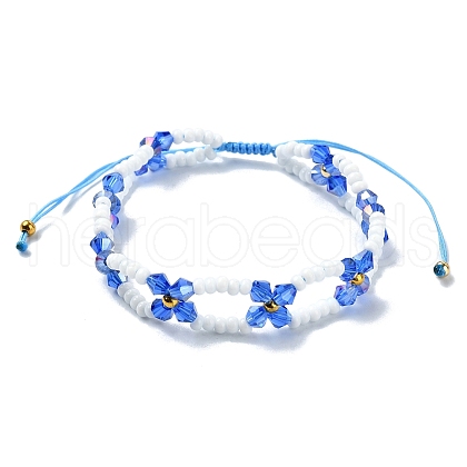 Woven Glass Flower Adjustable Braided Bead Bracelets for Women BJEW-MZ00100-04-1