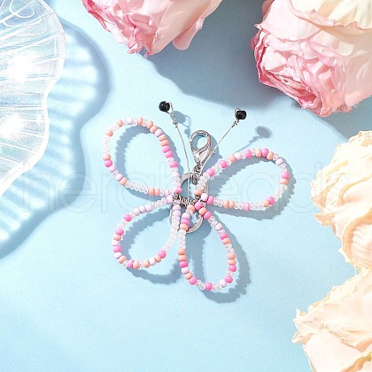 Glass Seed Beads Butterfly Pendant Decorations HJEW-JM03352-02-1