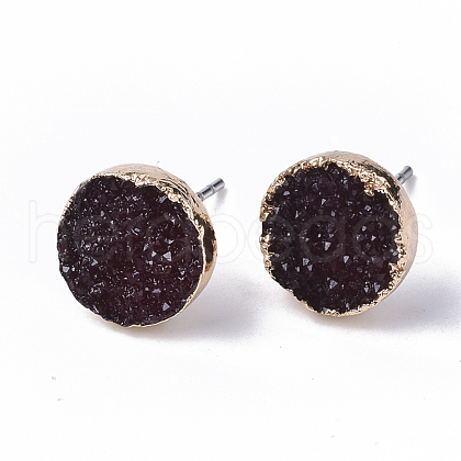 Electroplate Druzy Resin Stud Earrings RESI-S383-029D-1