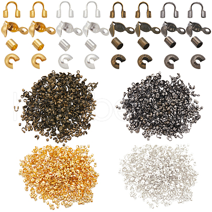 SUNNYCLUE 1400Pcs 16 Styles Iron Bead Tips with Brass Crimp Beads with Brass Wire Guardian and Protectors with Brass Crimp Beads Covers FIND-SC0010-79-1