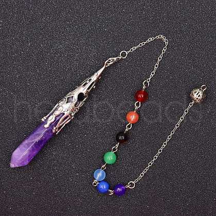 Natural Amethyst & Mixed Gemstone Bullet Pointed Dowsing Pendulums CHAK-PW0001-051L-1