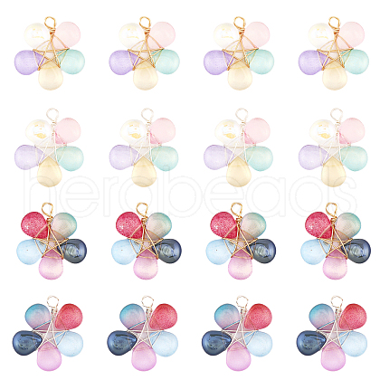 CHGCRAFT 4 Sets Wire Wrapped Glass Pendants FIND-CA0006-87-1