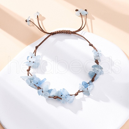 Adjustable Natural Aquamarine Braided Bead Bracelets for Women BJEW-U035-02M-1