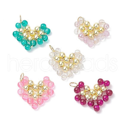 Glass Beaded Heart Pendants PALLOY-JF02092-1