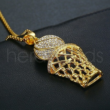 Basketball & Net Frame Zinc Alloy Crystal Rhinestone Pendant Necklaces FS-WGB623B-01-1