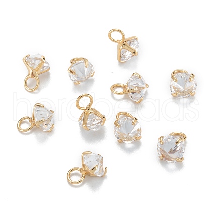 Brass Clear Cubic Zirconia Charms ZIRC-G170-12G-1