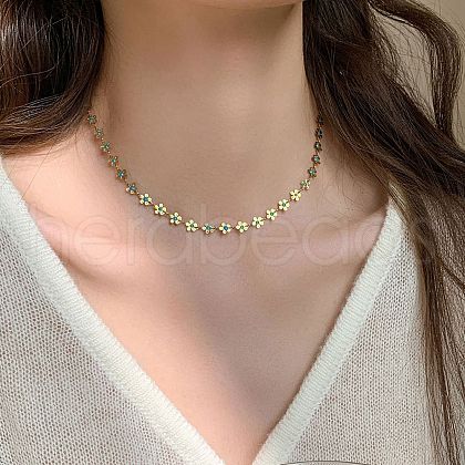 Flower 304 Stainless Steel Link Chain Necklaces for Women NJEW-M107-01G-1