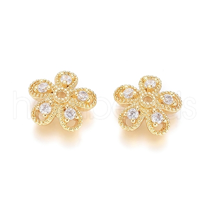 5-Petal Brass Micro Pave Clear Cubic Zirconia Bead Caps ZIRC-G153-41G-1