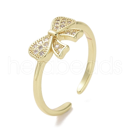 Brass Micro Pave Cubic Zirconia Open Cuff Ring RJEW-K256-58J-G-1