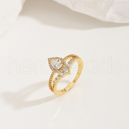 Brass Micro Pave Cubic Zirconia Double Layer Finger Rings IQ6889-7-1