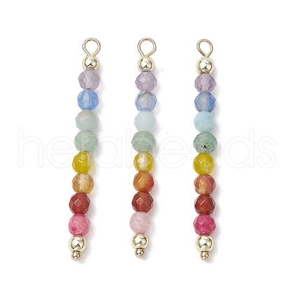 Natural Agate & Carnelian & Green Aventurinee & Aquamarine & Amethyst Faceted Round Beaded Chakra Pendants PALLOY-JF03450-1