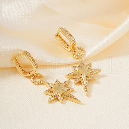 Brass Clear Cubic Zirconia Star Hoop Earrings XZ2296-1-1