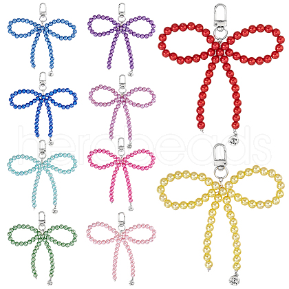 10Pcs 10 Colors Bowknot Acrylic Pendant Decoration HJEW-PH01952-1