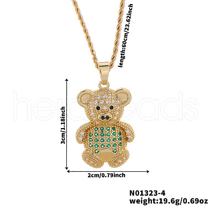 Brass Micro Pave Cubic Zirconia Cute Mini Cartoon Bear Pendant Necklaces for Women OL3242-4-1