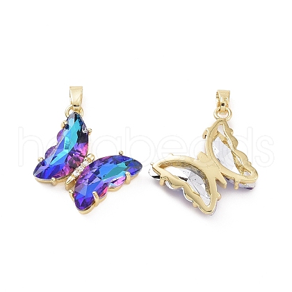 Brass Micro Pave Clear Cubic Zirconia Pendants KK-E068-VC411-1