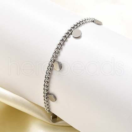 304 Stainless Steel Flat Round Charm Bracelets BJEW-R021-04P-1