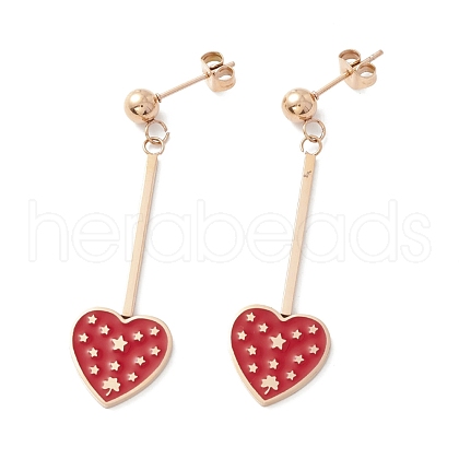 Red Heart with Star Enamel Long Dangle Earrings STAS-K237-05RG-1