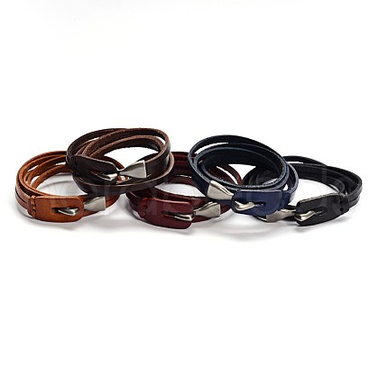 3-Loop Cowhide Leather Wrap Bracelets BJEW-F173-05-1