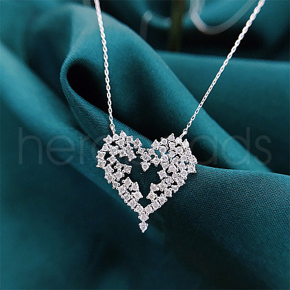 Heart Brass Full Crystal Rhinestone Pendant Necklaces for Women FS-WG5C853-01-1