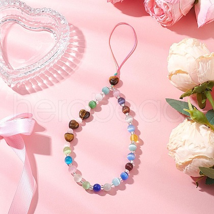 Heart Cat Eye Mobile Straps HJEW-JM03427-01-1