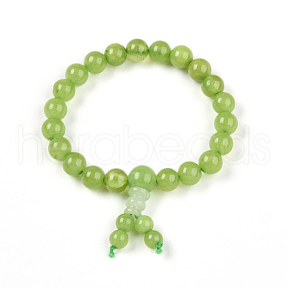 Buddhist Natural Topaz Jade Round Beaded Stretch Bracelets BJEW-R041-8mm-04-01-1