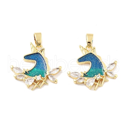 Brass Enamel Micro Pave Cubic Zirconia Pendants KK-M325-04G-1