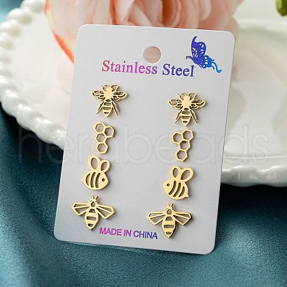 304 Stainless Steel Earring Sets EJEW-S248-06G-1