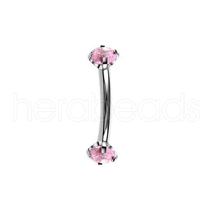 304 Stainless Steel Flat Round Cubic Zirconia Eyebrow Curved Barbell Rings WG8201B-05-1