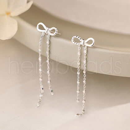 Bowknot 925 Sterling Silver Tassel Stud Earrings FS-WGF533A-01-1
