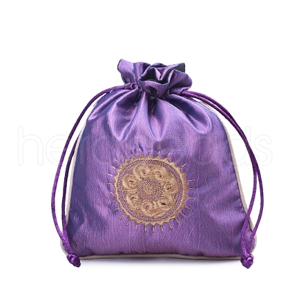 Chinese Style Rectangle Brocade Drawstring Bags PW-WG11350-12-1