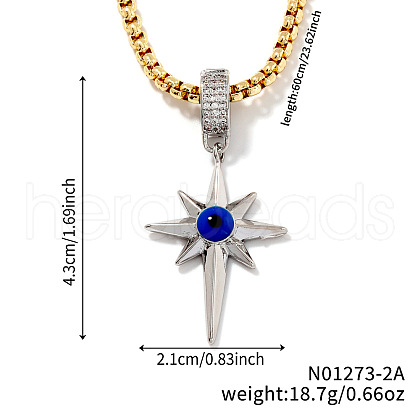 Vintage Retro Style Starburst Evil Eye Star Brass Cubic Zirconia Pendant Necklaces for Parties QO1430-2-1