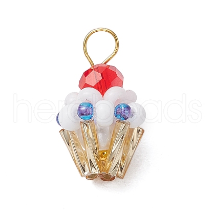 Glass Seed Beaded Cupcake Pendants PALLOY-MZ00581-03-1