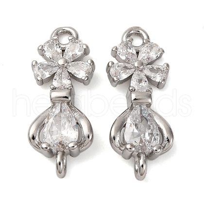 Brass Pave Clear Cubic Zirconia Flower Connector Charms KK-P308-43P-1