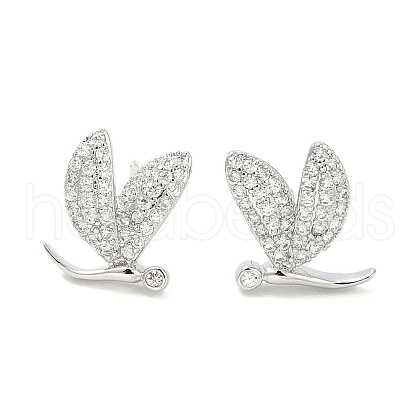 Rack Plating Brass Micro Pave Clear Cubic Zirconia Stud Earrings for Women EJEW-M260-17P-1