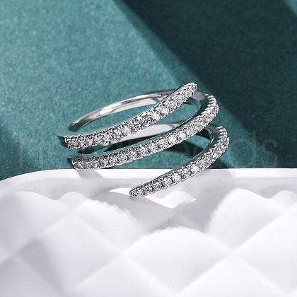 Brass Micro Pave Clear Cubic Zirconia Open Cuff Rings for Women RJEW-S624-04P-1