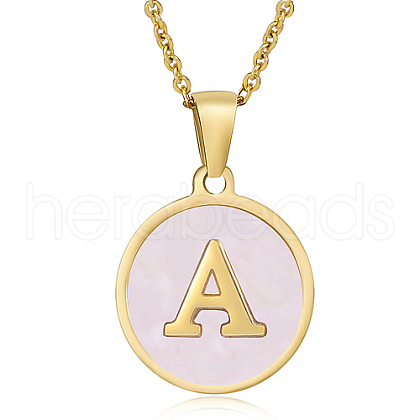 Natural Shell Initial Letter Pendant Necklace LE4192-15-1