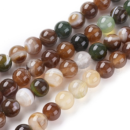 Natural Striped Agate/Banded Agate Beads Strands X-G-G582-8mm-41-1