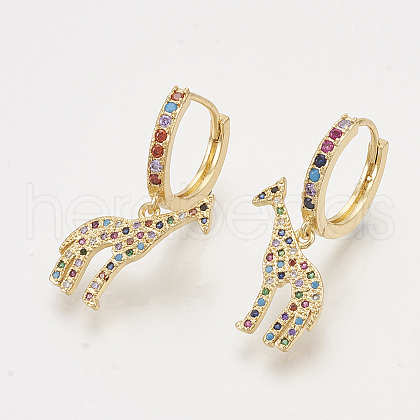 Brass Cubic Zirconia Dangle Hoop Earrings EJEW-S201-145-1