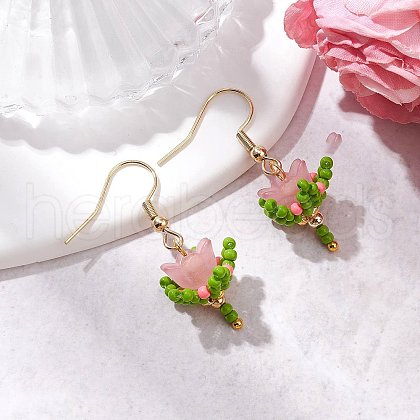 Flower Handmade Glass Seed Beads & Acrylic Beads Dangle Earrings EJEW-MZ00359-02-1