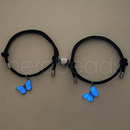 Alloy Luminous Butterfly & Heart Magnetic Adjustable Leather Bracelet Couples Accessories PW-WGCDF69-01-1