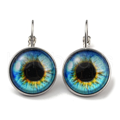 Sunflower Glass Leverback Earrings with Brass Earring Pins EJEW-Q798-01Q-1