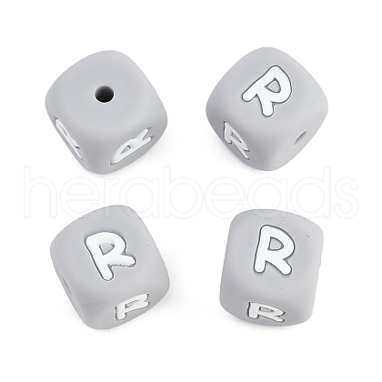 20Pcs Grey Cube Letter Silicone Beads 12x12x12mm Square Dice Alphabet Beads with 2mm Hole Spacer Loose Letter Beads for Bracelet Necklace Jewelry Making JX436R-1