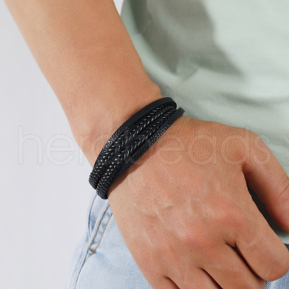 Minimalist Braided Leather Magnetic Clasp Bracelet for Men - Retro and Trendy Design ST3470317-1