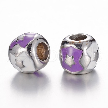 304 Stainless Steel Enamel European Beads STAS-F057-92B-1