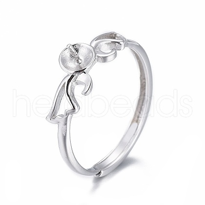 Anti-Tarnish Adjustable Rhodium Plated 925 Sterling Silver Finger Ring Components STER-F048-26P-1