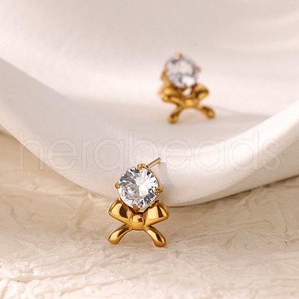 304 Stainless Steel Bowknot Stud Earrings EJEW-A134-03G-1