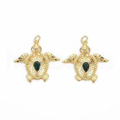 Brass Micro Pave Clear & Green Cubic Zirconia Pendants ZIRC-S067-245-1