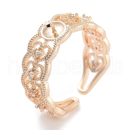 Rack Plating Heart Brass Micro Pave Cubic Zirconia Open Cuff Ring Settings KK-Z071-26KCG-1