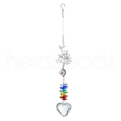Christmas Glass Heart Pendant Decoration DJEW-PW0019-04A-1